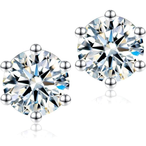 Moissanite Diamond Earrings Studs Six Prong Brilliant Round 925 18K 4 Ct - Picture 8 of 9